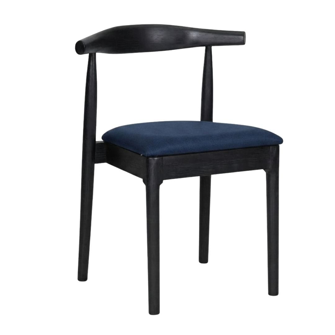 Chivari Black Wood Horn Chair with Navy Blue Vinyl Cushion CHWBL-SHVNB-KT