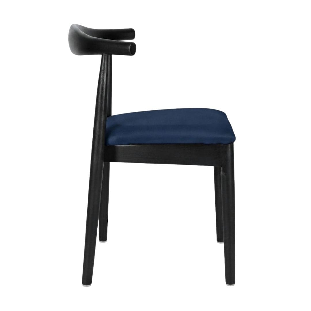 Chivari Black Wood Horn Chair with Navy Blue Vinyl Cushion CHWBL-SHVNB-KT