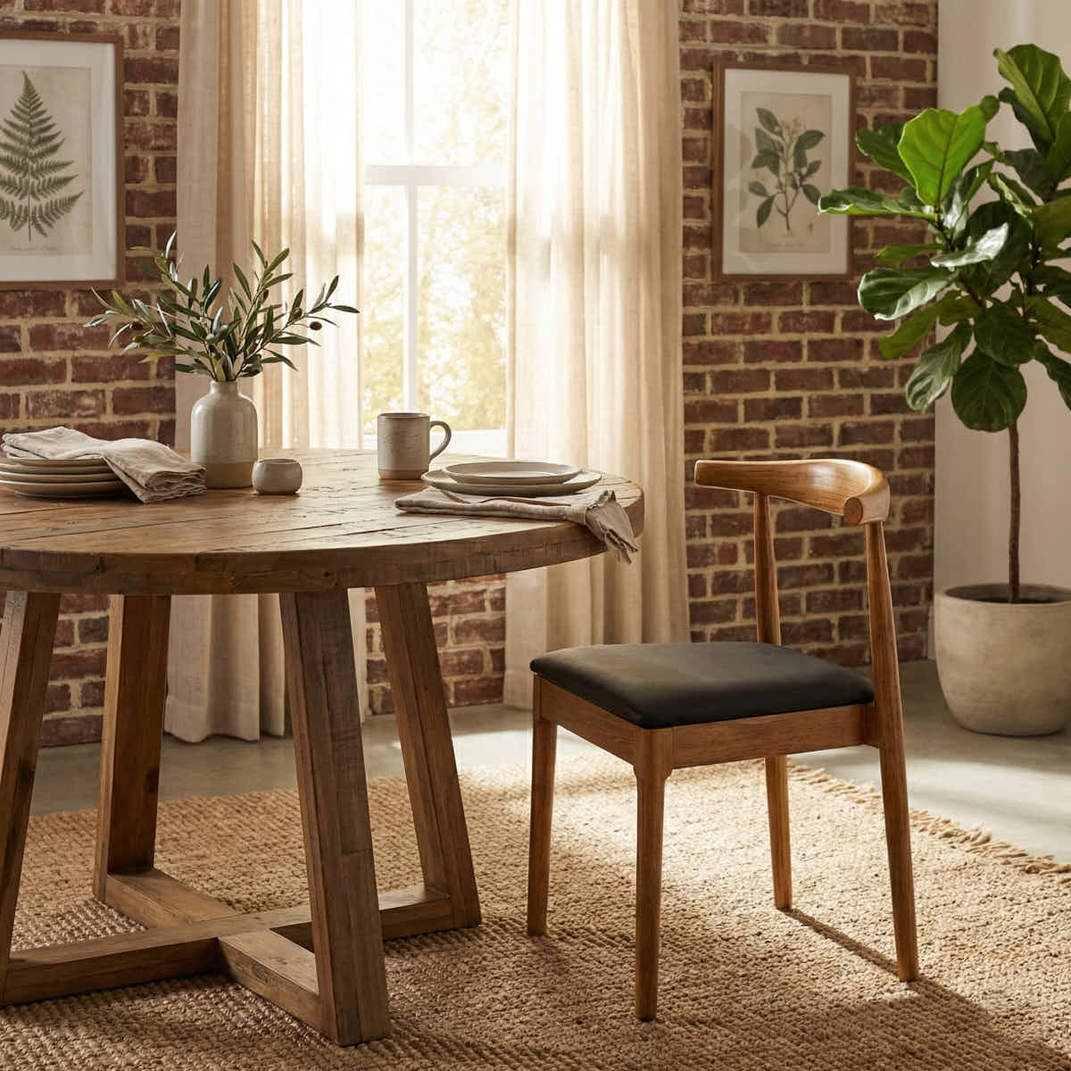 Chivari Chestnut Horn Wood Chair with Black Vinyl Cushion CHWC-SHVBL-KT