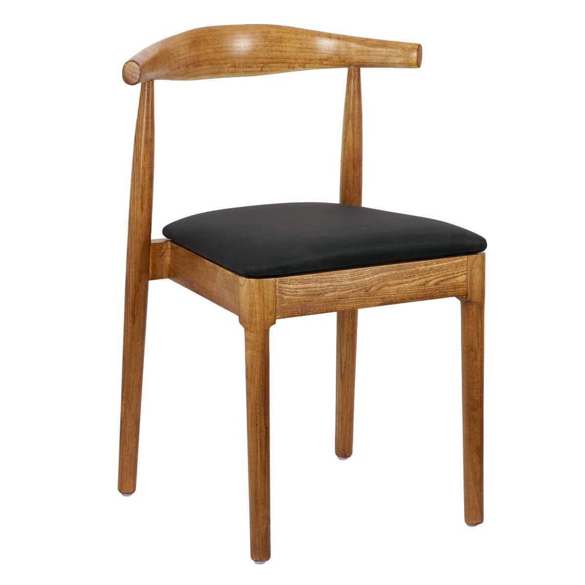Chivari Chestnut Horn Wood Chair with Black Vinyl Cushion CHWC-SHVBL-KT