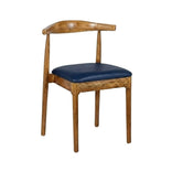 Chestnut Wood Horn Chair with Navy Blue Vinyl Cushion
