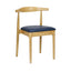 Natural Wood Horn Chair with Navy Blue Vinyl Cushion