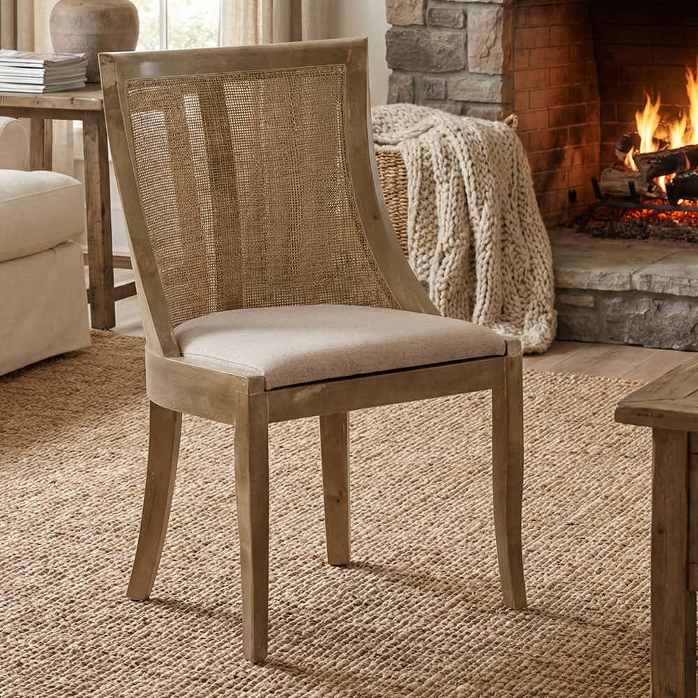 Chivari Antique Washed Hampton Chair with Beige Fabric Cushion CHWRF-BEGF-KT