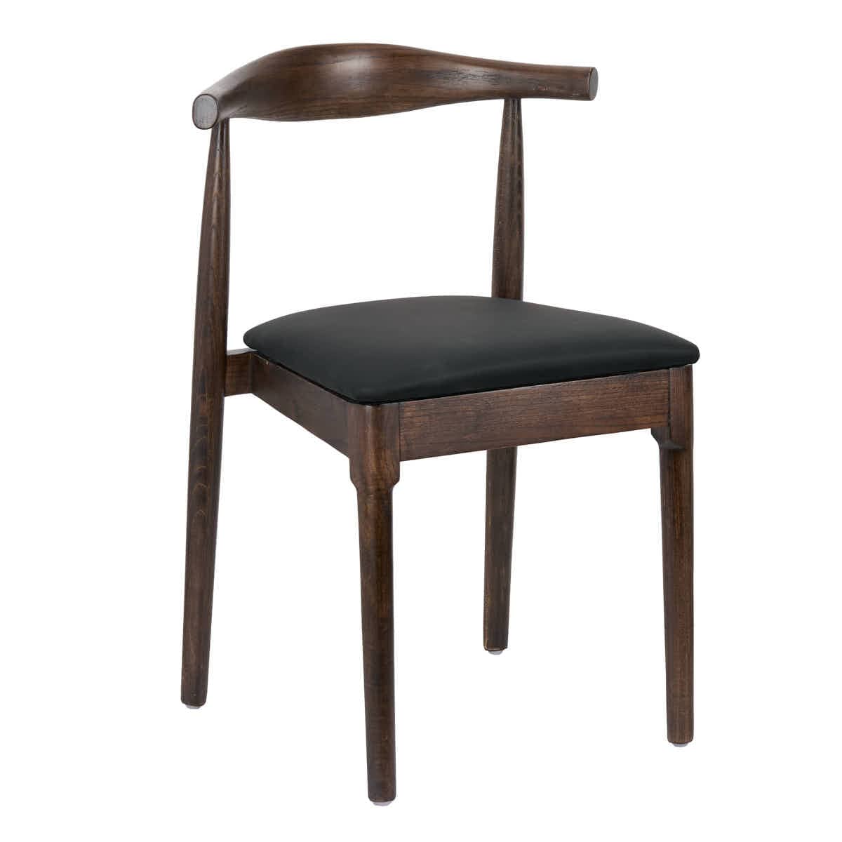 Chivari Walnut Horn Wood Chair with Black Vinyl Cushion CHWWL-SHVBL-KT