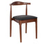 Walnut Finish Wood Horn Chair with Black Vinyl Cushion