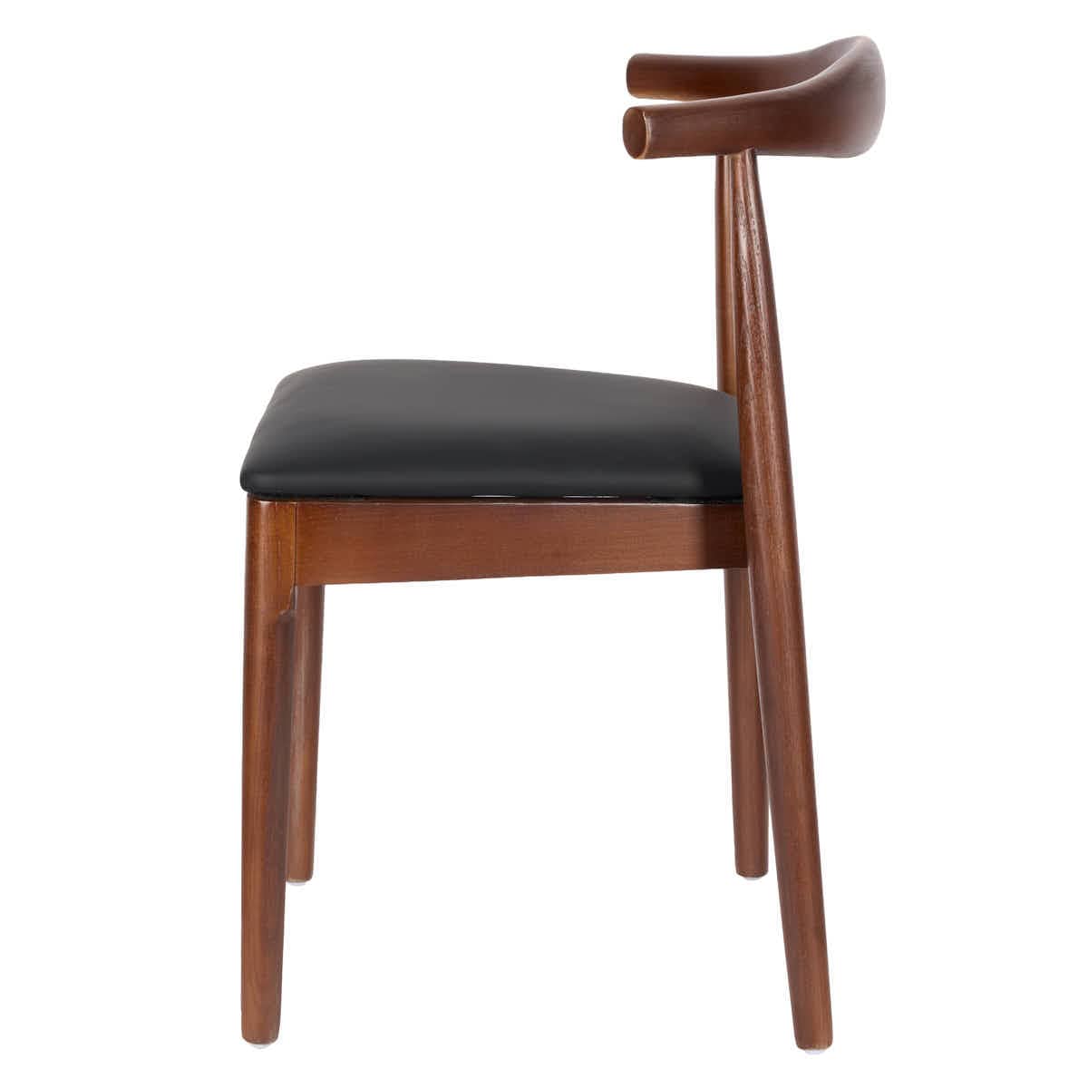 Chivari Walnut Finish Wood Horn Chair with Black Vinyl Cushion CHWWL-SHVBL-KT