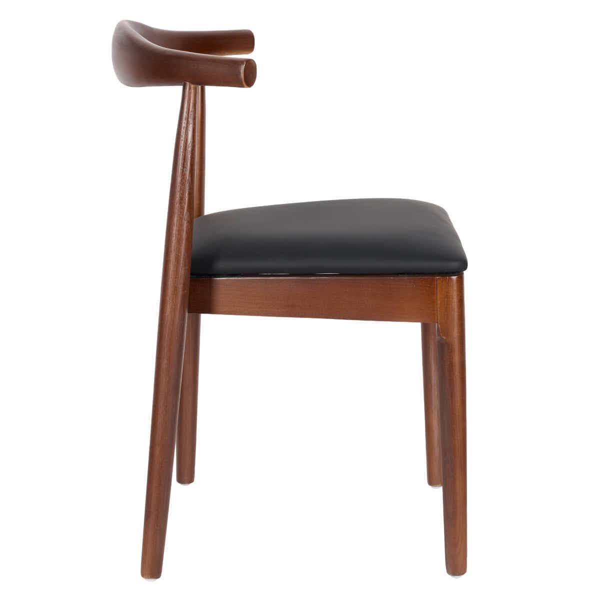 Chivari Walnut Finish Wood Horn Chair with Black Vinyl Cushion CHWWL-SHVBL-KT