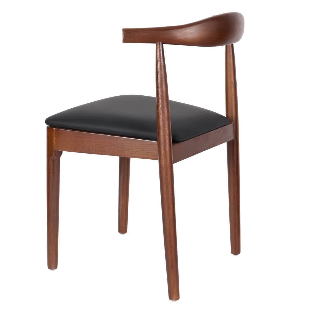 Chivari Walnut Finish Wood Horn Chair with Black Vinyl Cushion CHWWL-SHVBL-KT