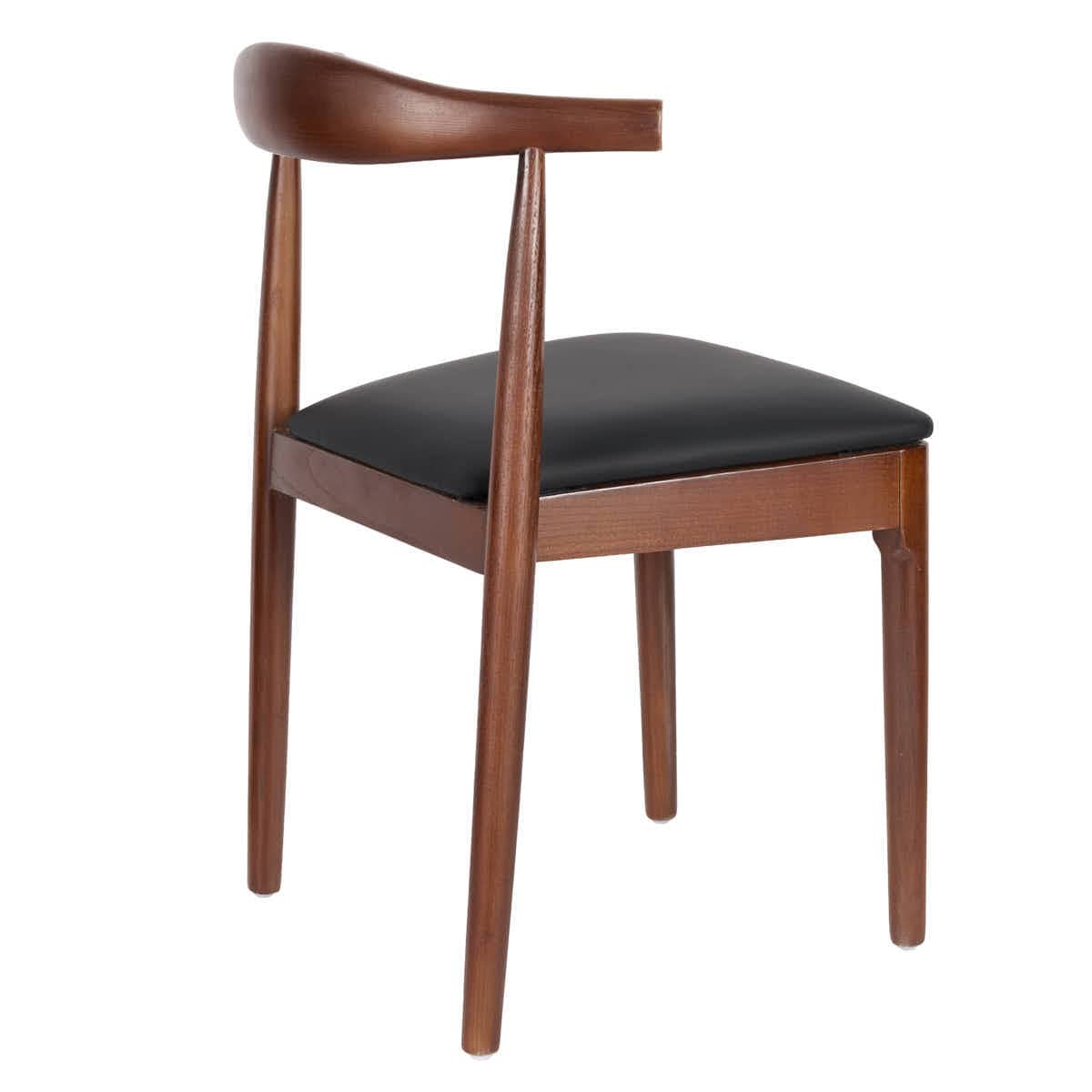 Chivari Walnut Finish Wood Horn Chair with Black Vinyl Cushion CHWWL-SHVBL-KT