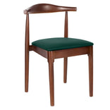 Walnut Finish Wood Horn Chair with Hunter Green Vinyl Cushion