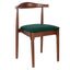 Walnut Finish Wood Horn Chair with Hunter Green Vinyl Cushion