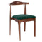 Walnut Finish Wood Horn Chair with Hunter Green Vinyl Cushion