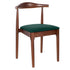 Walnut Finish Wood Horn Chair with Hunter Green Vinyl Cushion