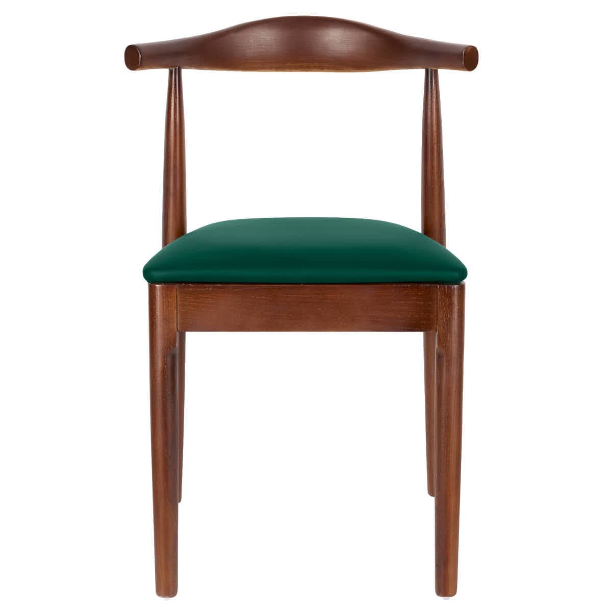 Walnut Finish Wood Horn Chair with Hunter Green Vinyl Cushion
