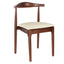 Walnut Finish Wood Horn Chair with Ivory Vinyl Cushion