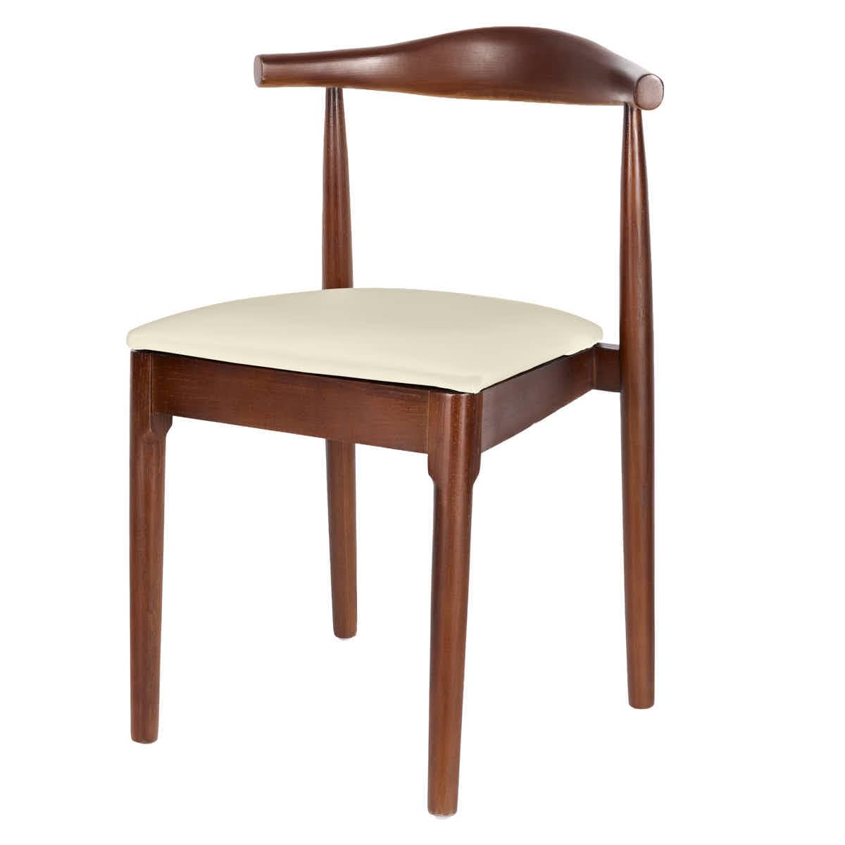 Chivari Walnut Finish Wood Horn Chair with Ivory Vinyl Cushion CHWWL-SHVIV-KT