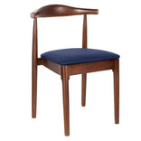 Walnut Finish Wood Horn Chair with Navy Blue Vinyl Cushion