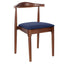 Walnut Finish Wood Horn Chair with Navy Blue Vinyl Cushion