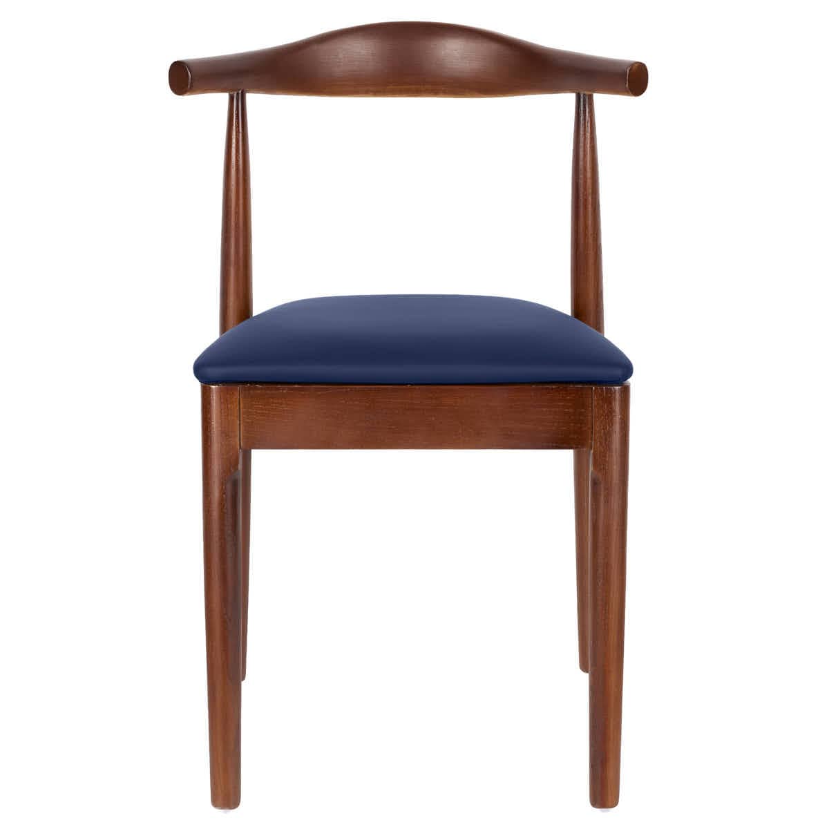 Walnut Finish Wood Horn Chair with Navy Blue Vinyl Cushion