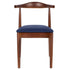 Walnut Finish Wood Horn Chair with Navy Blue Vinyl Cushion