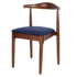 Walnut Finish Wood Horn Chair with Navy Blue Vinyl Cushion