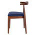 Walnut Finish Wood Horn Chair with Navy Blue Vinyl Cushion