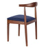 Walnut Finish Wood Horn Chair with Navy Blue Vinyl Cushion