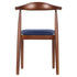 Walnut Finish Wood Horn Chair with Navy Blue Vinyl Cushion