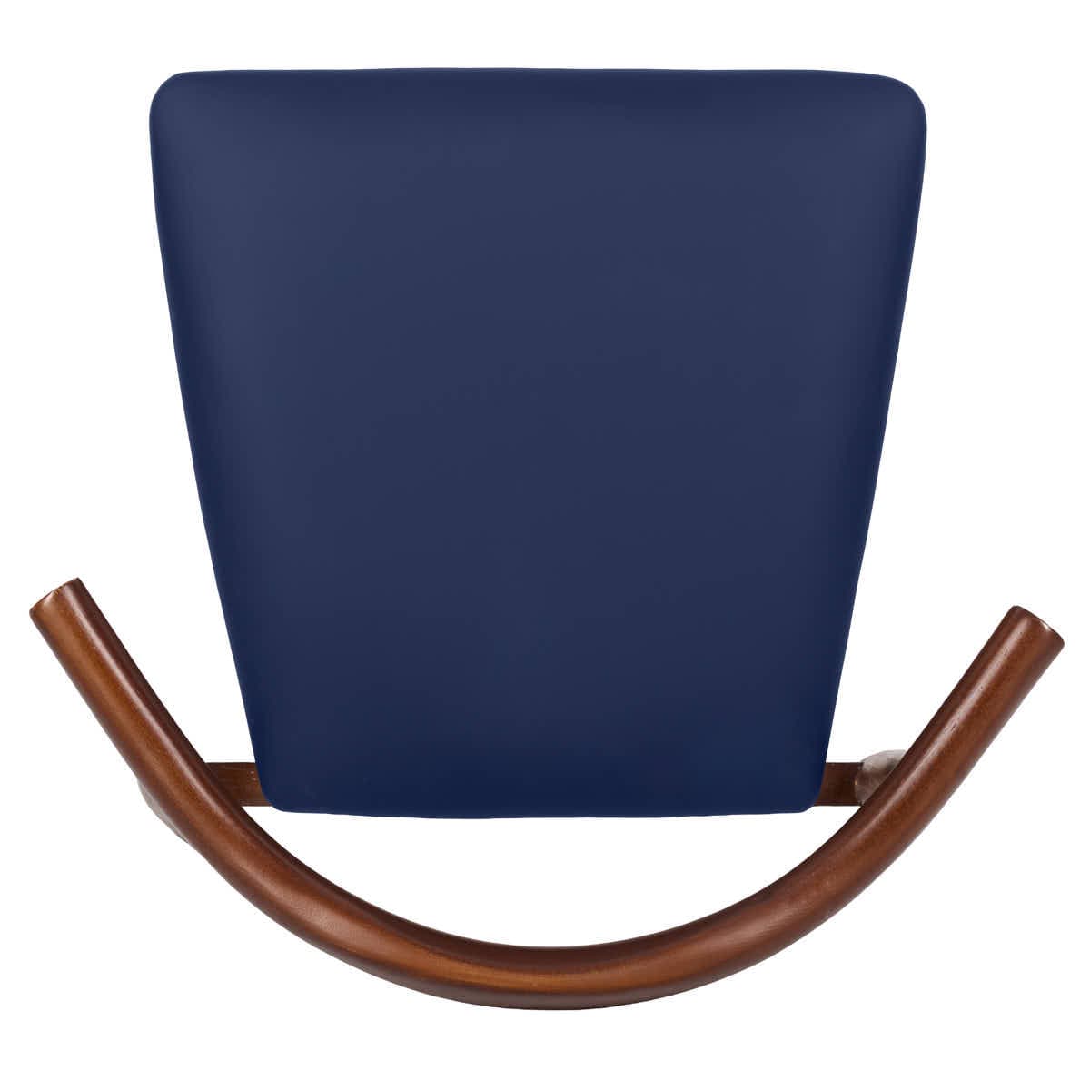 Walnut Finish Wood Horn Chair with Navy Blue Vinyl Cushion