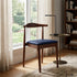 Walnut Finish Wood Horn Chair with Navy Blue Vinyl Cushion