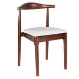 Walnut Finish Wood Horn Chair with White Vinyl Cushion