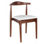 Walnut Finish Wood Horn Chair with White Vinyl Cushion