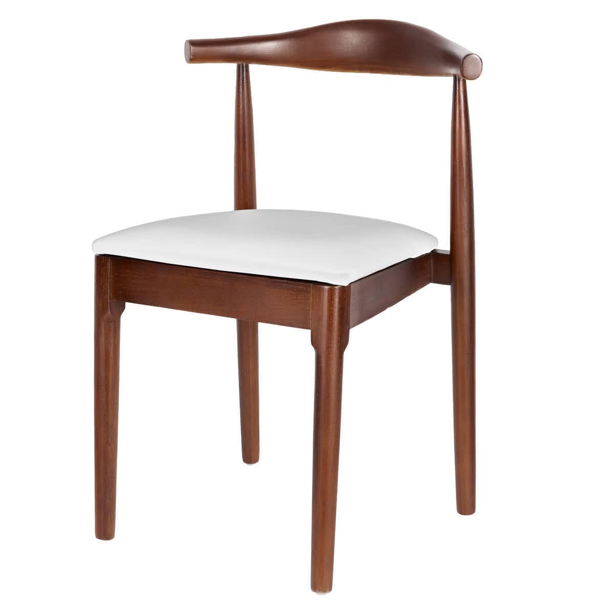 Chivari Walnut Finish Wood Horn Chair with White Vinyl Cushion CHWWL-SHVWH-KT
