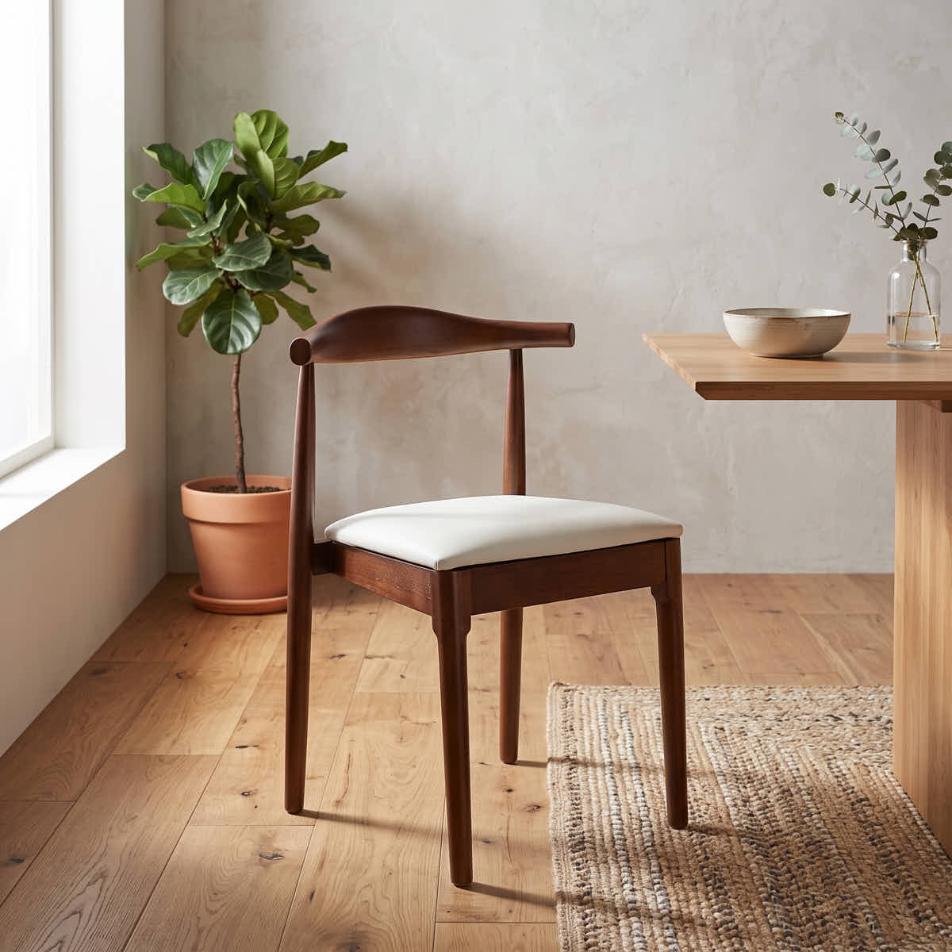 Chivari Walnut Finish Wood Horn Chair with White Vinyl Cushion CHWWL-SHVWH-KT