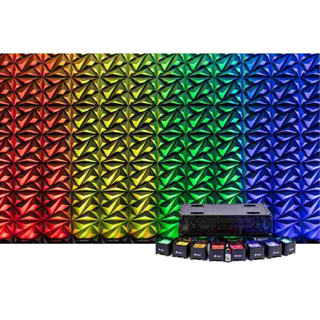 ColorKey Black ColorKey MobilePar Mini HEX 4 MKII 8 Pack Wireless Battery Uplight Bundle with Charging Road Case CKU-6228-KIT