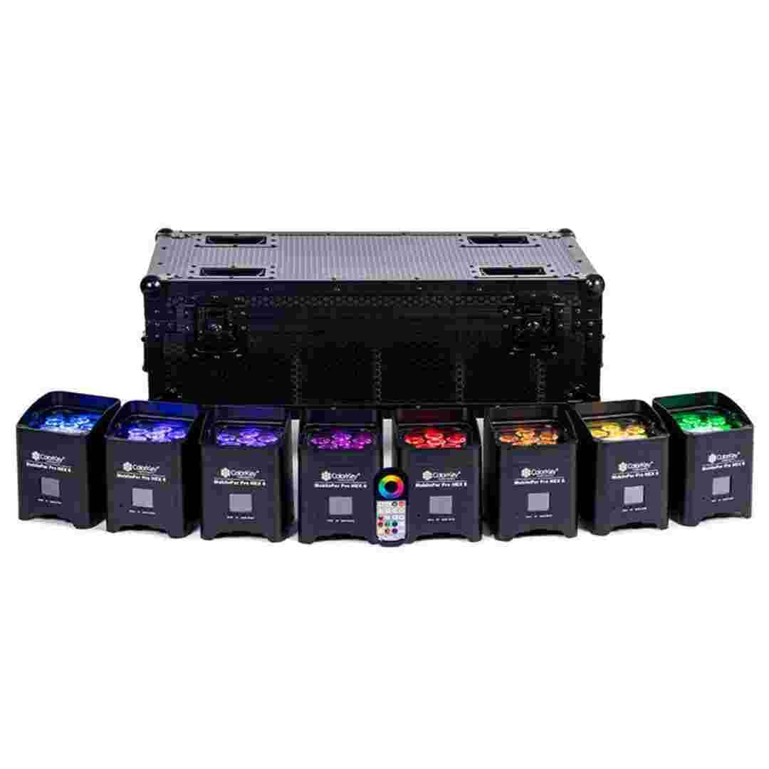 ColorKey ColorKey MobilePar Pro Hex 6 Wireless Battery Powered Uplight 8 Pack with Charging Road Case CKU-6238-KIT