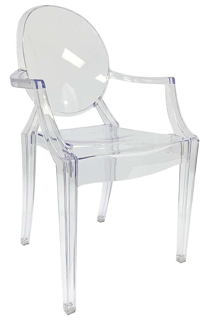 Clear Resin Oval Back Louis Ghost Chair with Arms