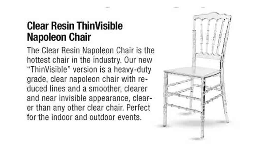 Chivari Clear Resin ThinVisible Seat Napoleon Chair CNRC-MONO-THIN-ZG-T