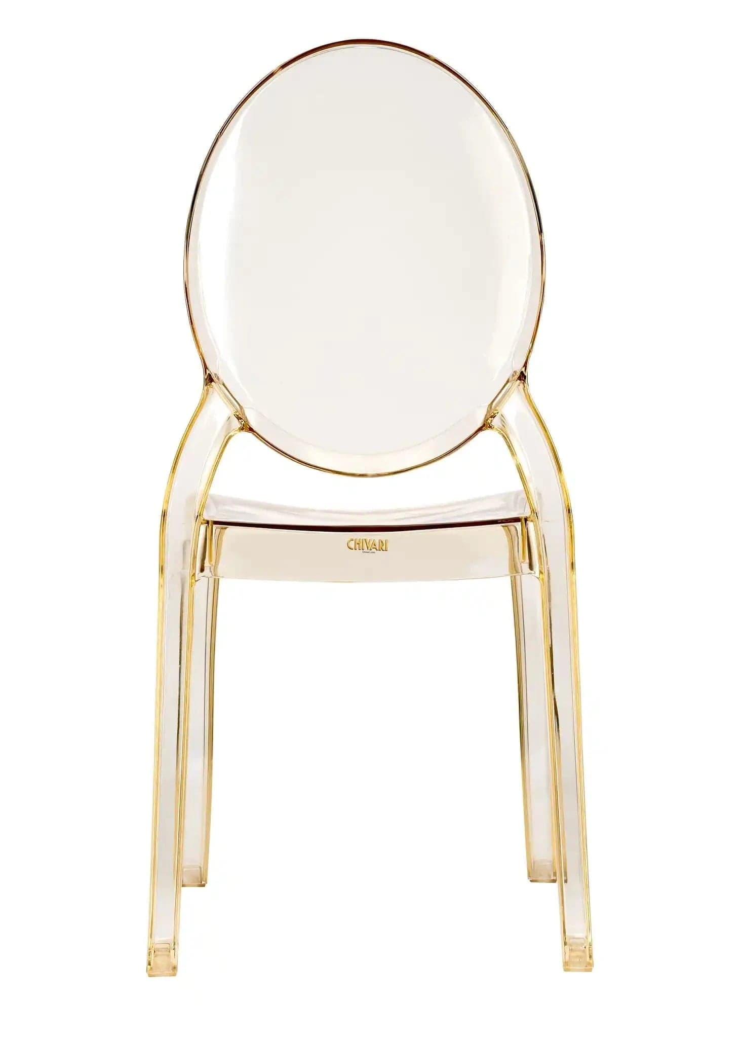 Chivari Gold Clear Resin Oval Back Sophia Ghost Chair CGSRG-ZG-T