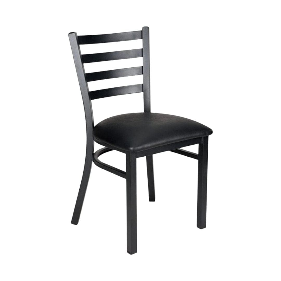 Chivari Ladder Back Restaurant Chair with Black Metal Frame and Black Vinyl Seat CLMBVB-ZF-KT