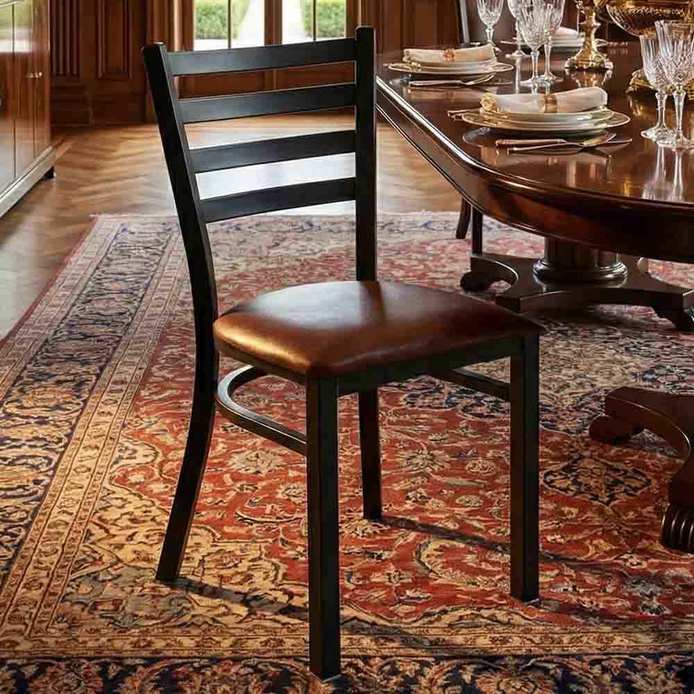 Chivari Ladder Back Restaurant Chair with Black Metal Frame and Burgundy Vinyl Seat CLMBVBU-ZF-KT