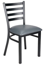 Ladder Back Restaurant Chair with Black Metal Frame and Dark Gray Vinyl Seat