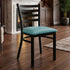 Ladder Back Restaurant Chair with Black Metal Frame and Light Blue Vinyl Seat