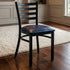 Ladder Back Restaurant Chair with Black Metal Frame and Navy Blue Vinyl Seat