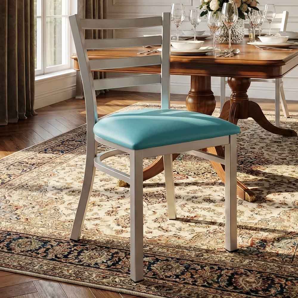 Chivari Ladder Back Restaurant Chair with Silver Frame and Light Blue Vinyl Seat CLMSVLBL-ZF-KT