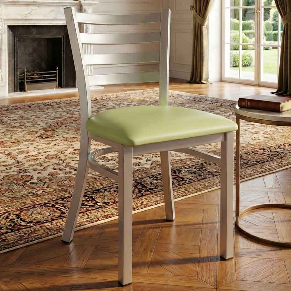 Chivari Ladder Back Restaurant Chair with Silver Frame and Light Green Vinyl Seat CLMSVLGR-ZF-KT