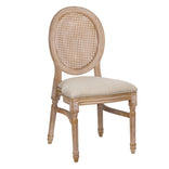 Natural White Washed Resin Louis Pop Chair with Beige Fabric Seat and Rattan Back