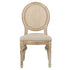 Chivari Antique Distressed Wood Louis Pop Chair Rattan Back and Beige Tweed Fabric Seat CLPWANTIQ-FR-ZG-T