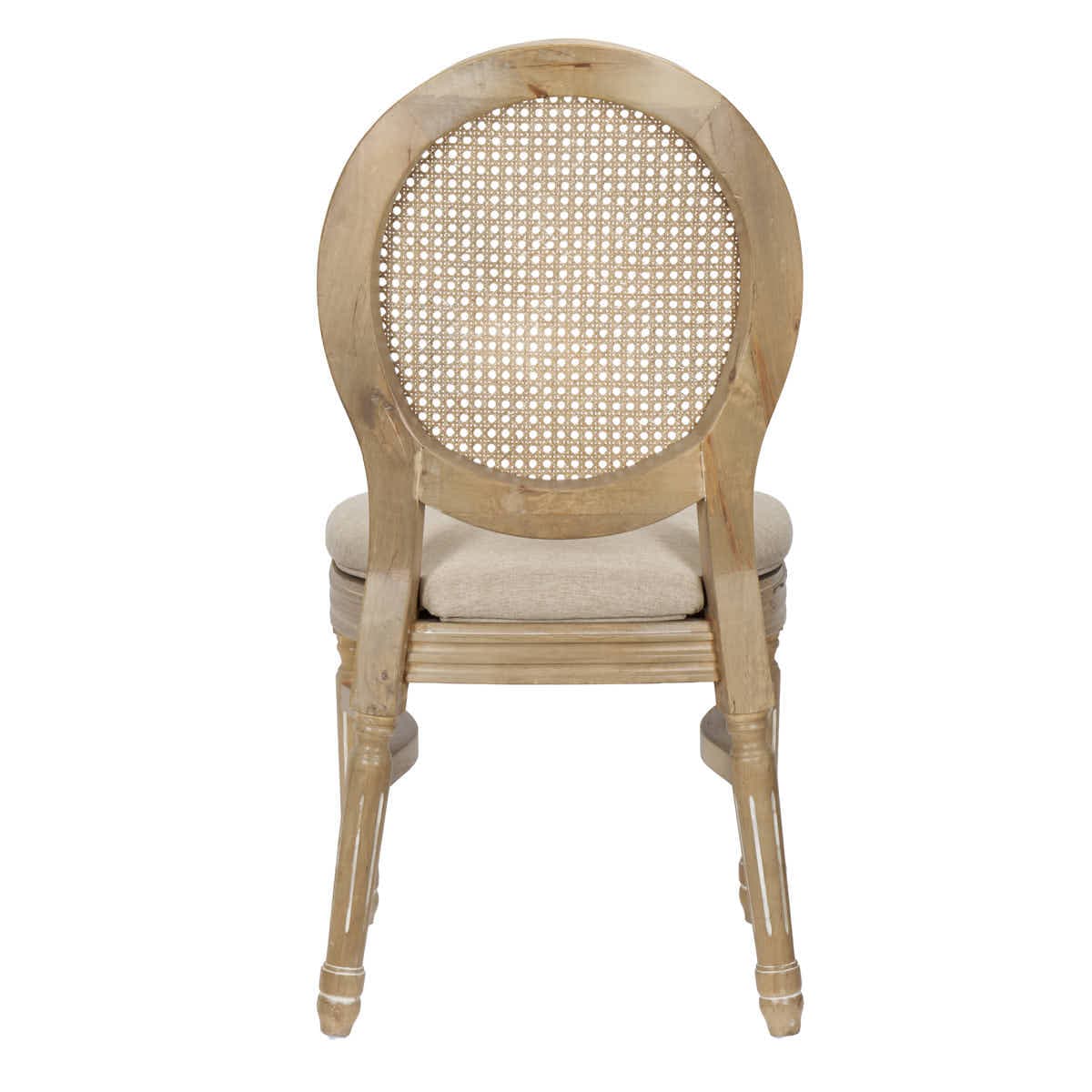 Chivari Antique Distressed Wood Louis Pop Chair Rattan Back and Beige Tweed Fabric Seat CLPWANTIQ-FR-ZG-T