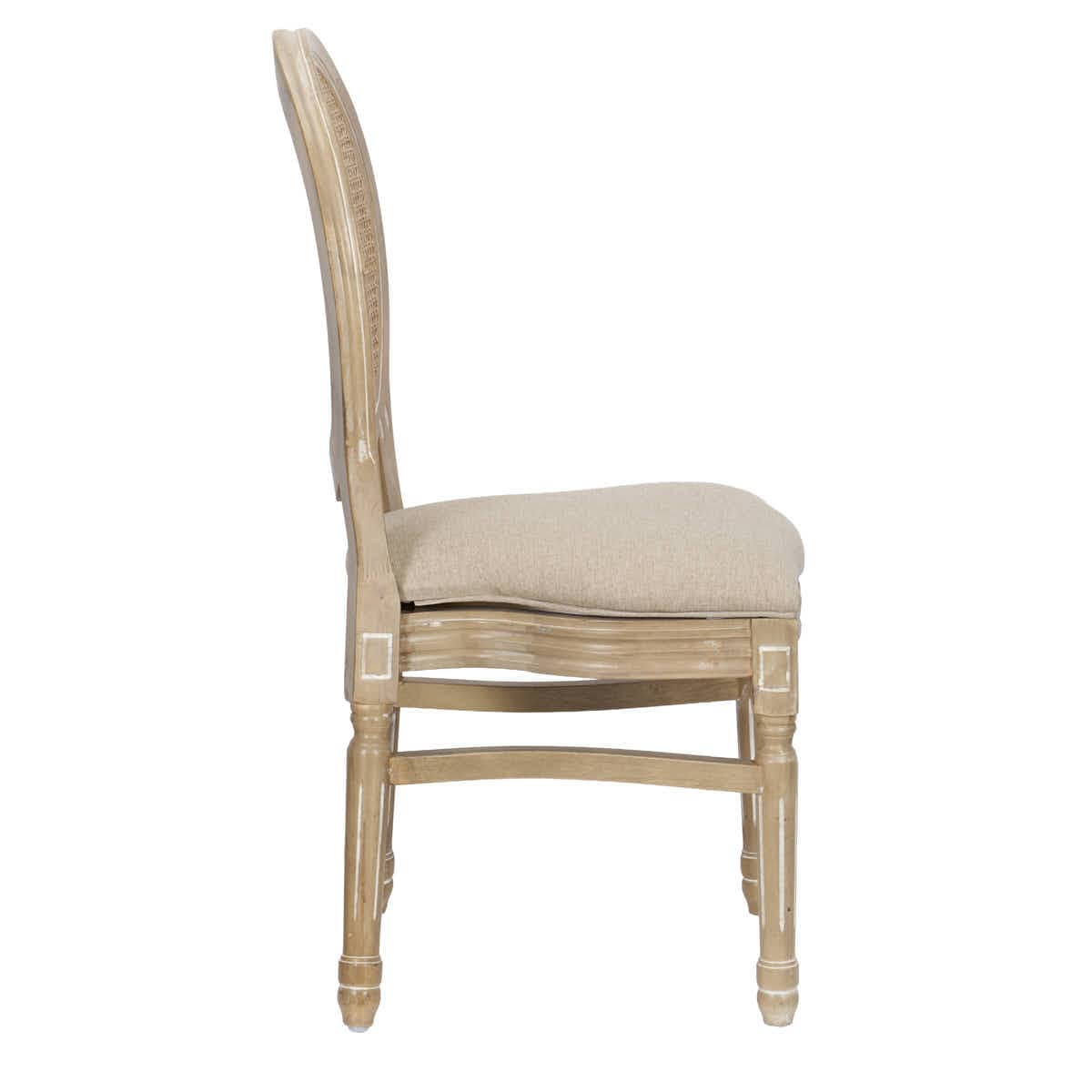 Chivari Antique Distressed Wood Louis Pop Chair Rattan Back and Beige Tweed Fabric Seat CLPWANTIQ-FR-ZG-T